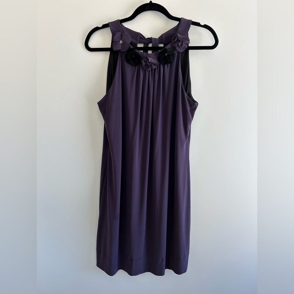Taylor Lined Purple short dress with black and plum flower embellishment size 10